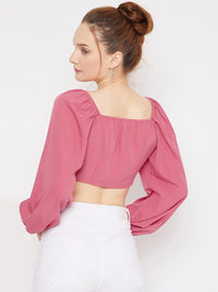 Berrylush Pink Sweetheart Neck Crepe Crop Top