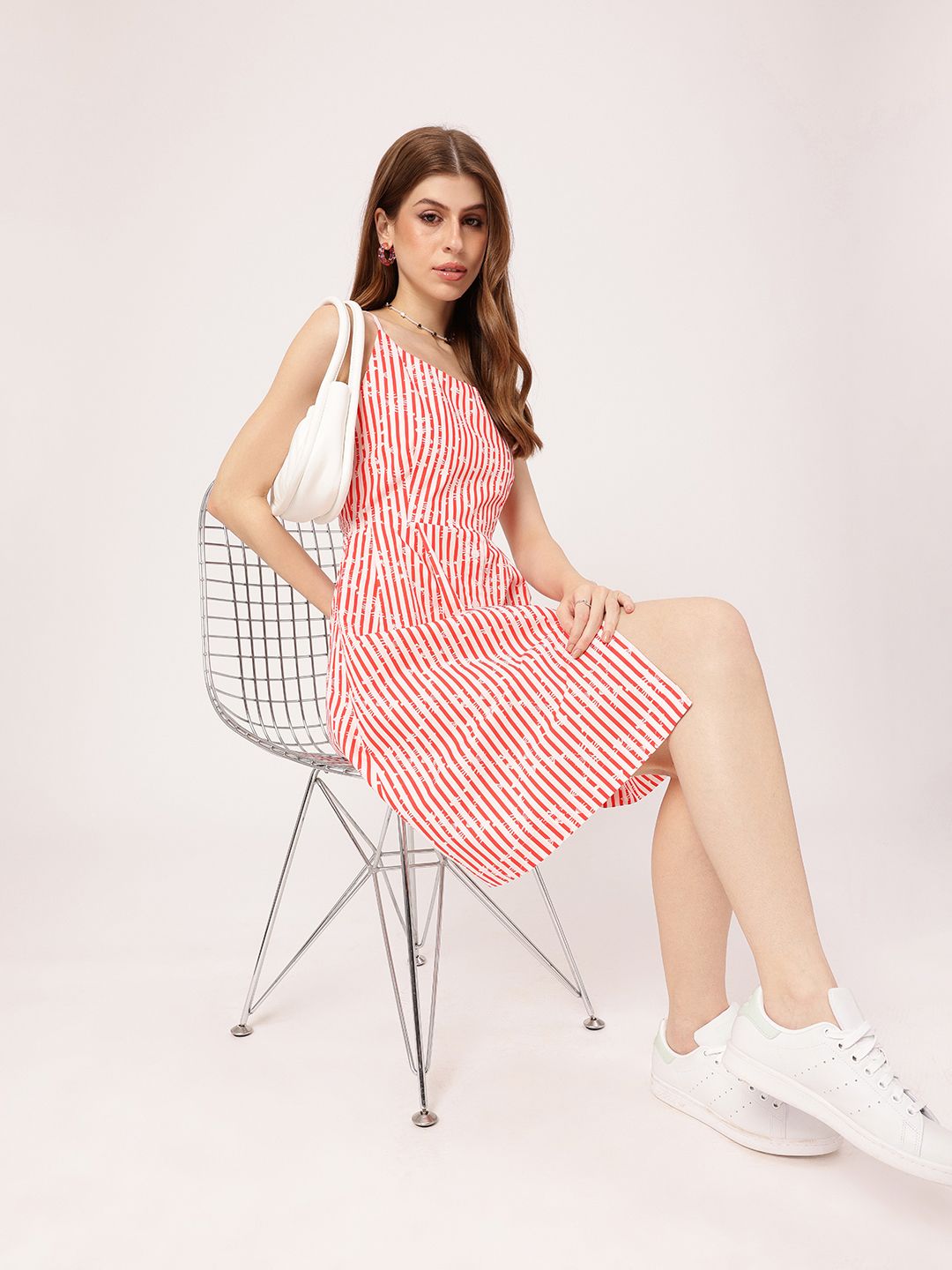 DressBerry Hot Stripes Strap Up Pleated A-Line Dress