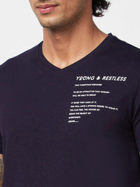 SPYKAR Typography Printed V-Neck Slim Fit Cotton Casual T-Shirt