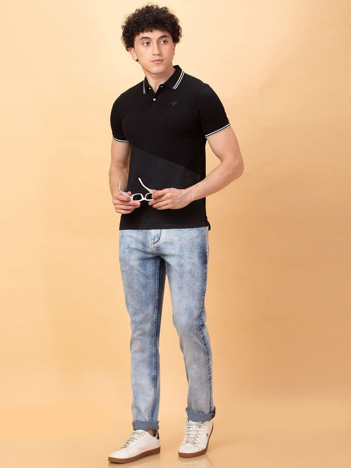 Being Human Men Colourblocked Polo Collar Applique Pure Cotton T-shirt