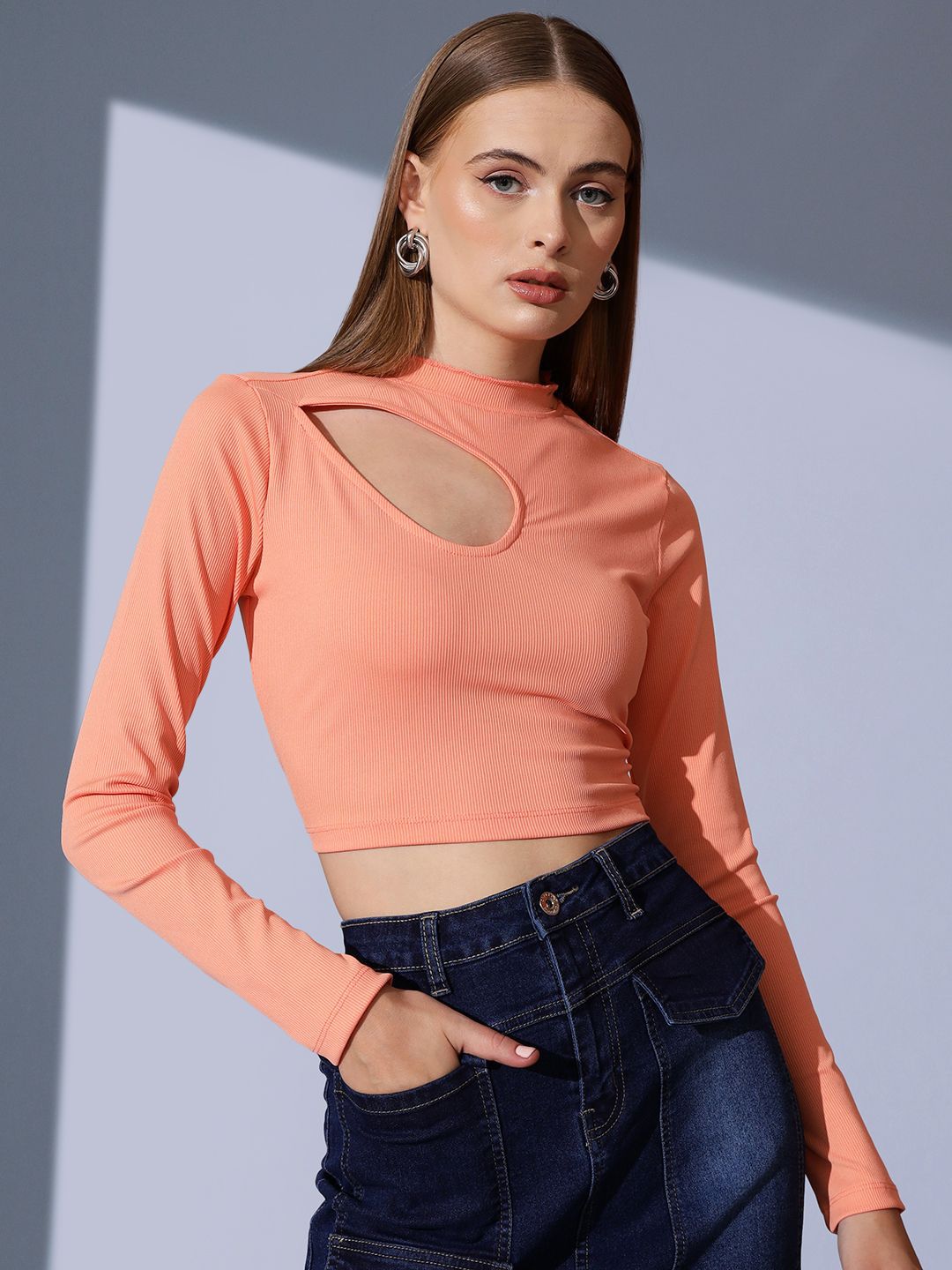 STREET 9 High Neck Cut Out Solid Crop Top