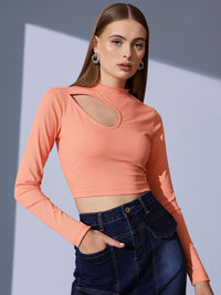 STREET 9 High Neck Cut Out Solid Crop Top