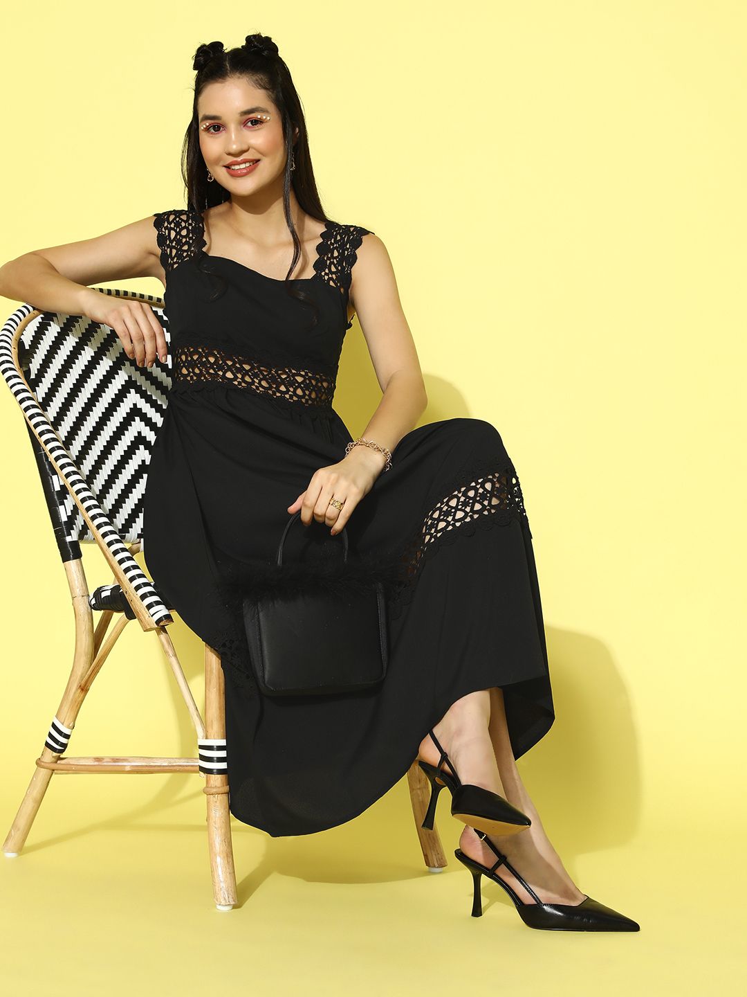Berrylush Crepe Schiffli Fit & Flare Midi Dress