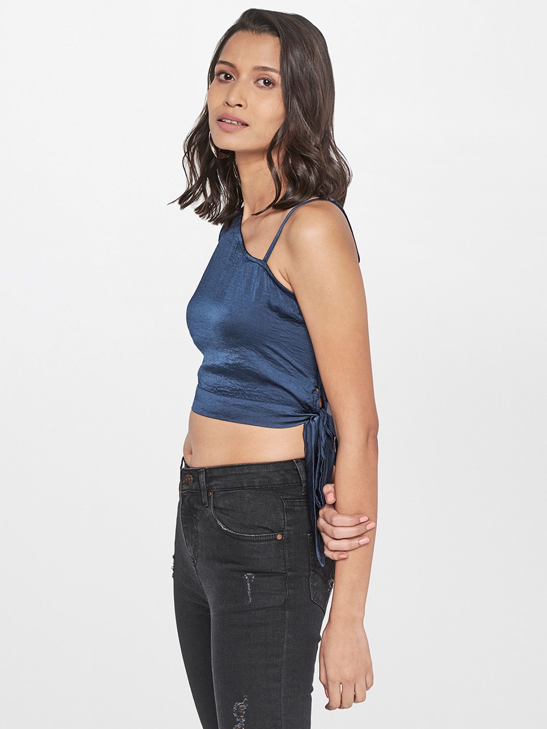 AND Satin Puff Sleeve Crop Top