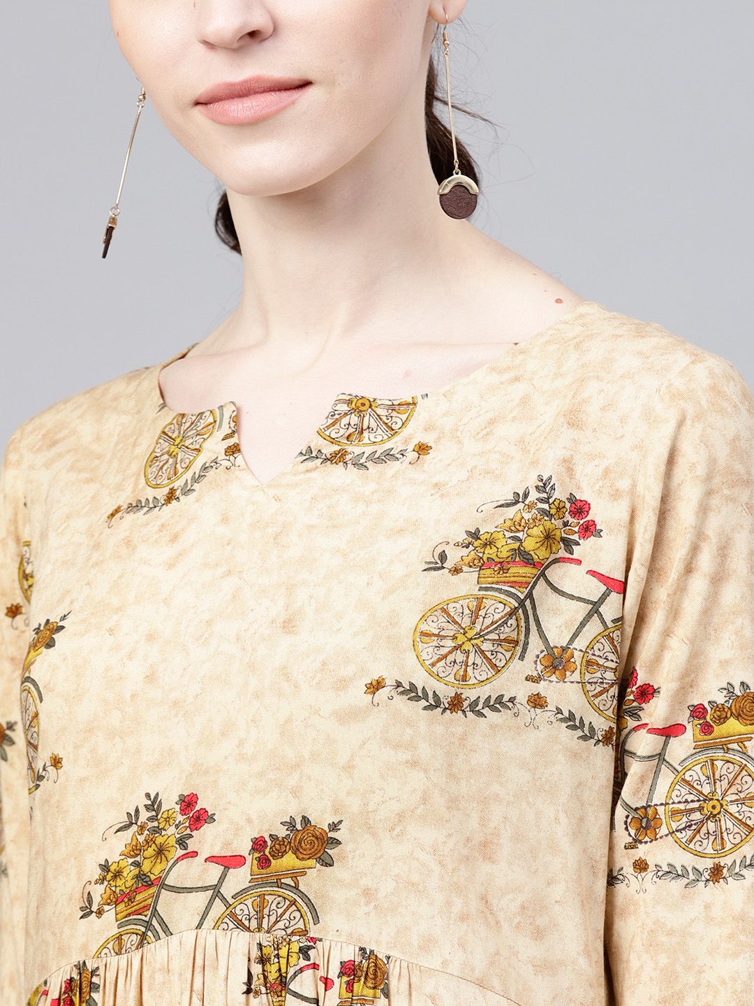 Gerua By Libas Women Beige Printed Midi Empire Dress