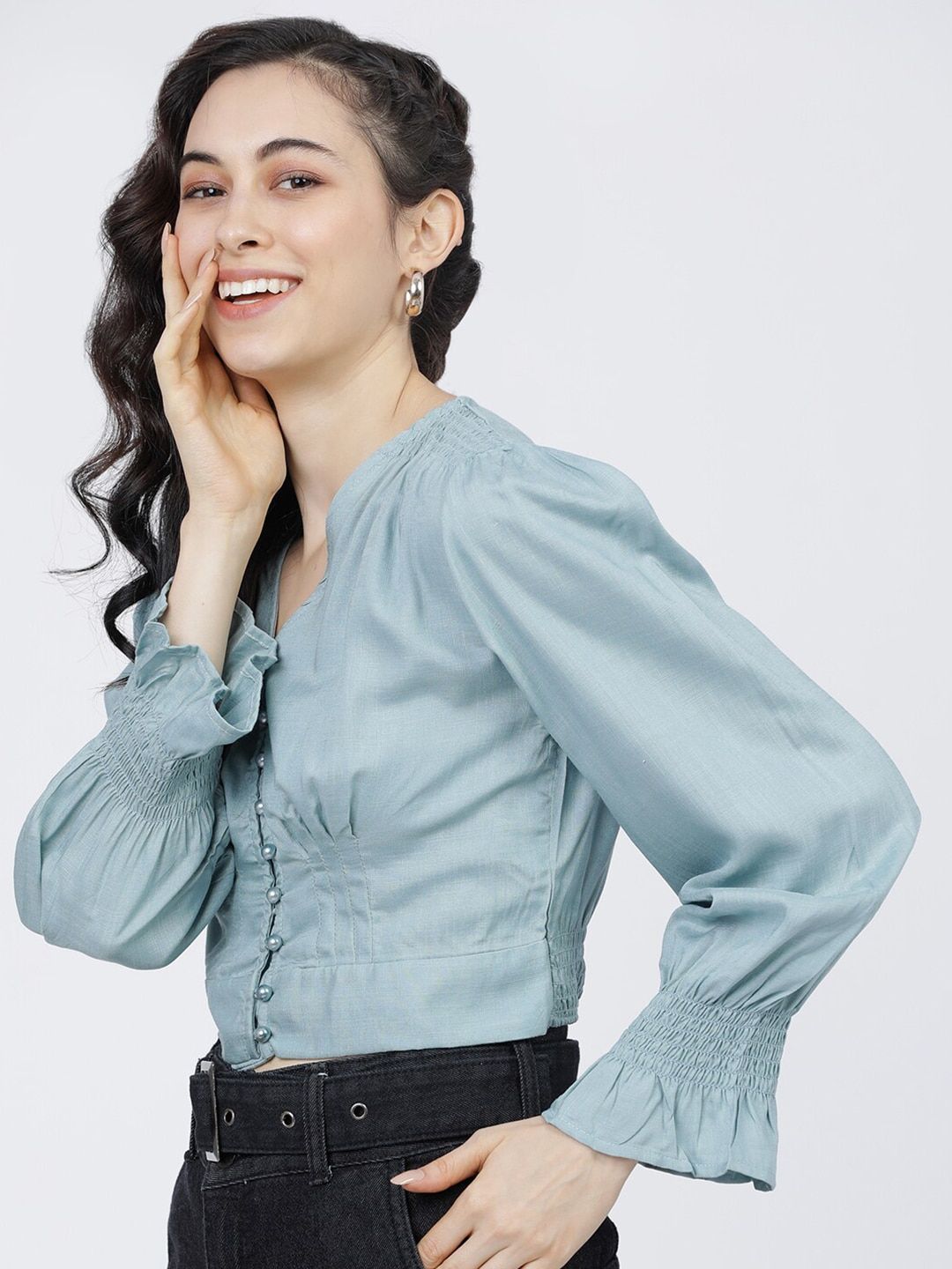 Tokyo Talkies Blue Regular Crop Top