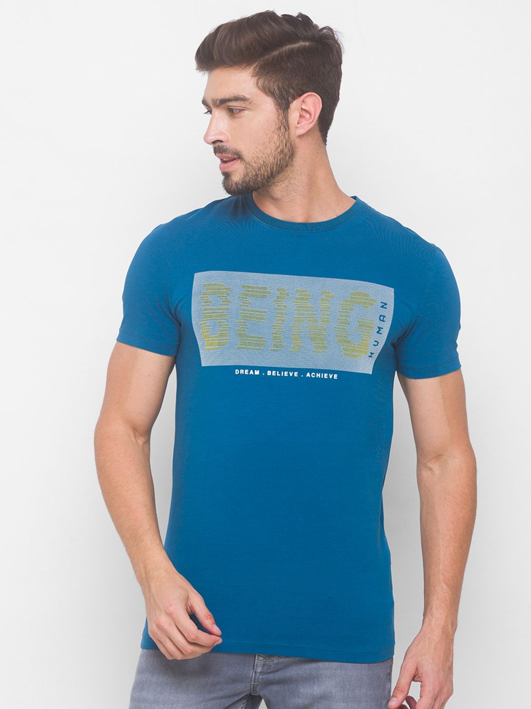Being Human Men Blue Typography Printed T-shirt