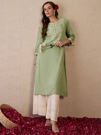 Indo Era Women Floral Embroidered Thread Work Kurta