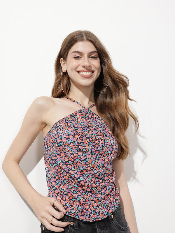 DressBerry Fondness Of Florals Halter Hotie Smocked Top