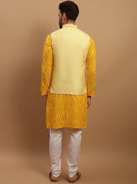 SOJANYA Embroidered Sequinned Pure Cotton Kurta with Churidar & Embroidered Nehru Jacket