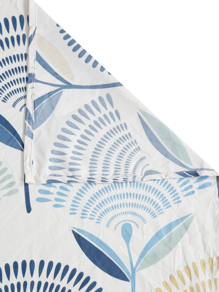 HOSTA HOMES White & Blue Geometric 210 TC Cotton Single Bedsheet with 1 Pillow Cover