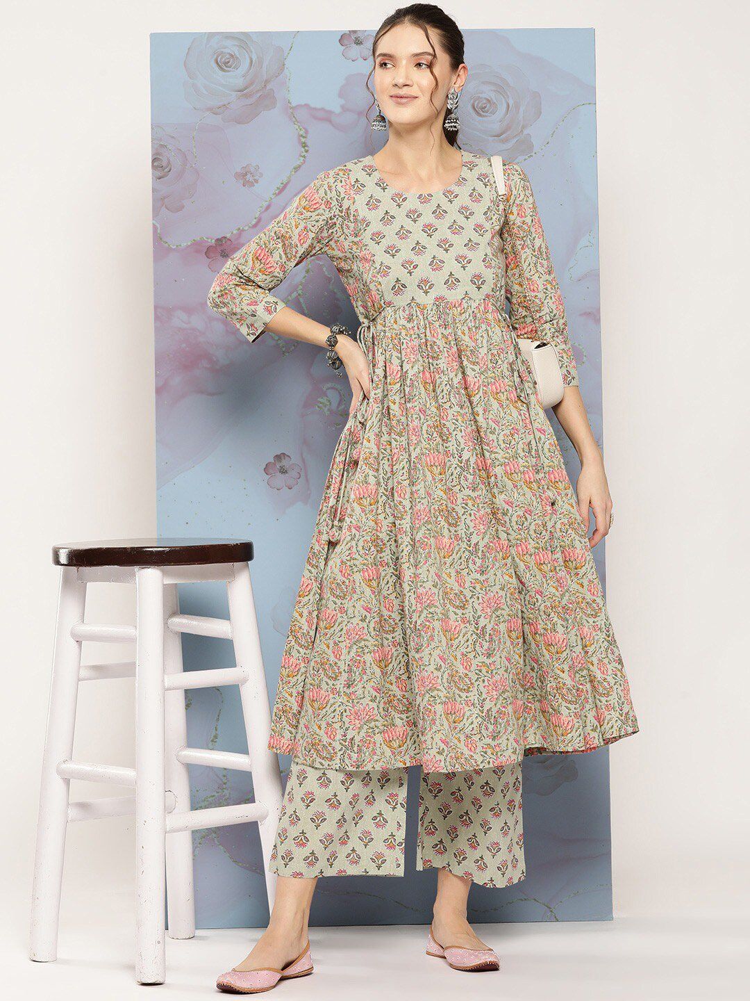 KALINI Women Floral Printed Regular Kurta with Trousers