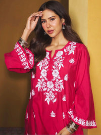 House of Chikankari Women Regular Chikankari Chanderi Silk Kurta with Trousers