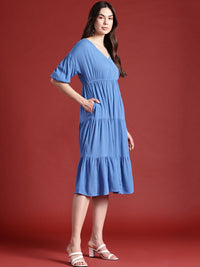 all about you Puff Sleeves Tiered Midi Wrap Style Dress