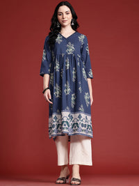 Anouk Women Floral Printed Pure Cotton Pleated A-Line Kurta