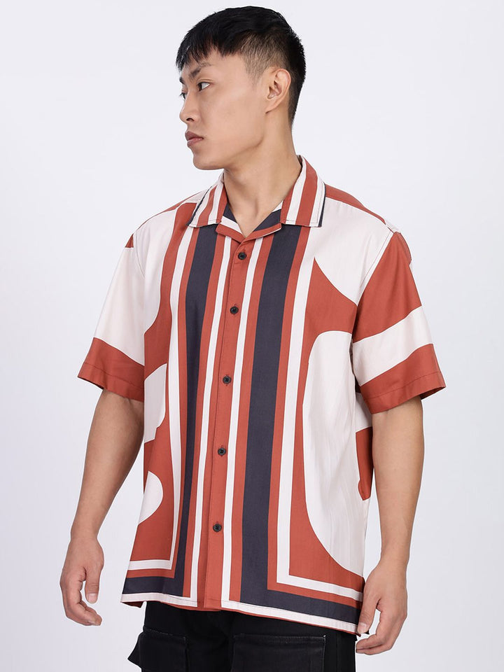 Eszett Men Abstract Printed Spread Collar Cotton Casual Shirt