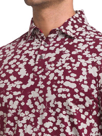Being Human Men Maroon & White Floral Printed Polo Collar T-shirt