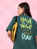 DILLINGER Green & Yellow Typography Printed Oversized Pure Cotton Longline T-shirt