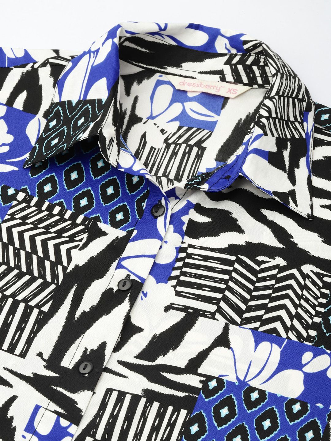 DressBerry Contrast Aesthetic Floral And Geometric Print Shirt