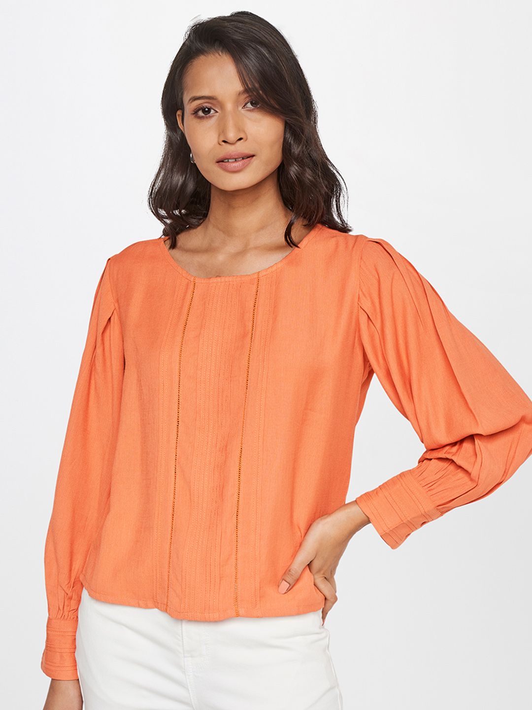 AND Lace Inserts Pleated Top