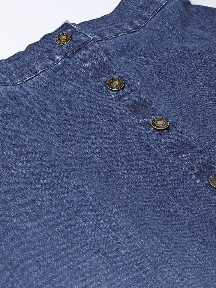 SASSAFRAS Blue Washed Midi Denim Pure Cotton A-Line Skirt