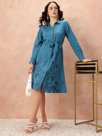 all about you Floral Embroidered Waist Tie-Ups Shirt Dress