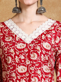 Varanga Women Floral Printed V Neck Kurta Set With Dupatta