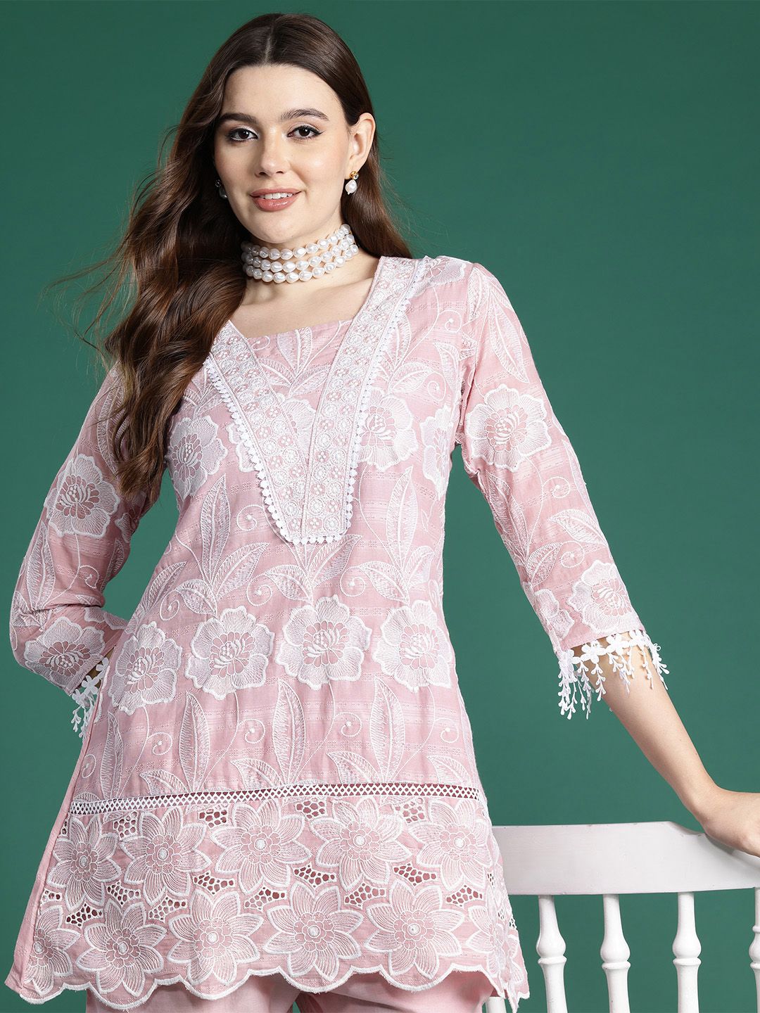 Indo Era Floral Embroidered Pure Cotton Co-Ords