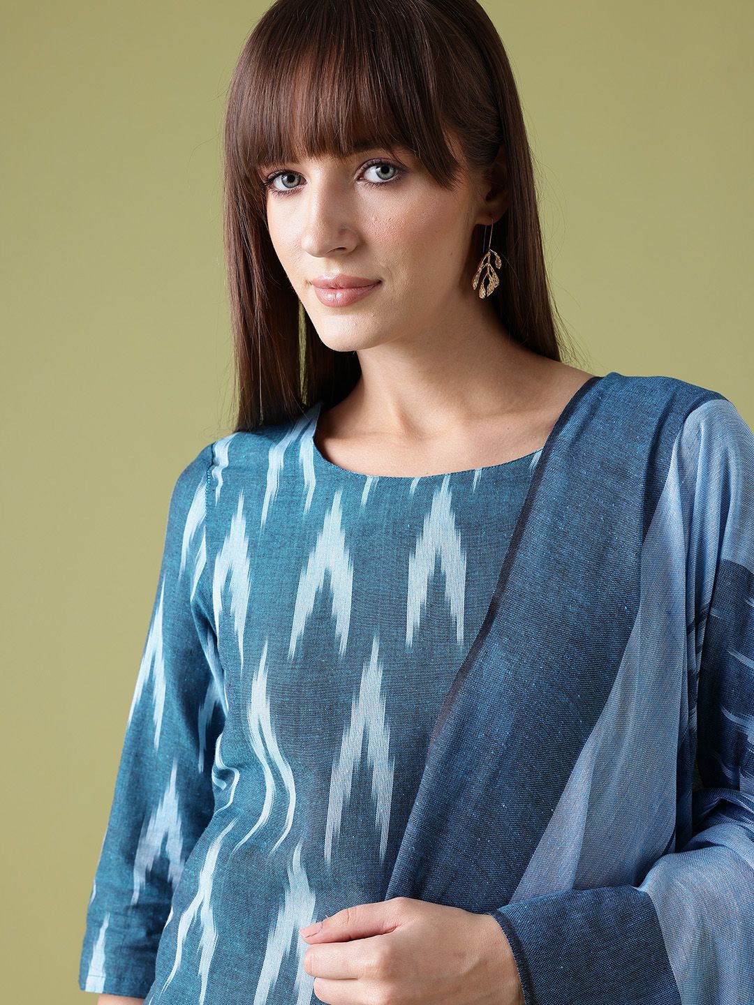 Anouk Ikat Print Pure Cotton Kurta with Trousers & Dupatta