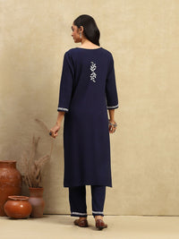 House of Chikankari Women Navy Blue Rayon Chikankari Embroidered Kurta Set