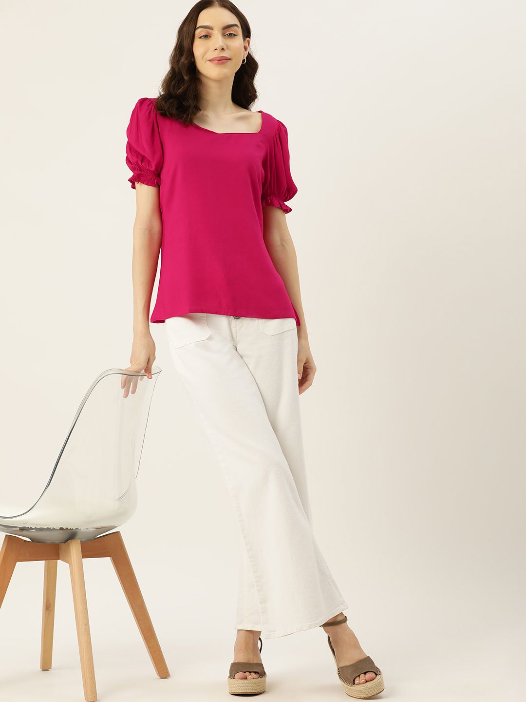 DressBerry Sweetheart Neck Puff Sleeve Top