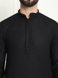 SOJANYA Checked Mandarin Collar Long Sleeves Pure Cotton Kurta with Churidar