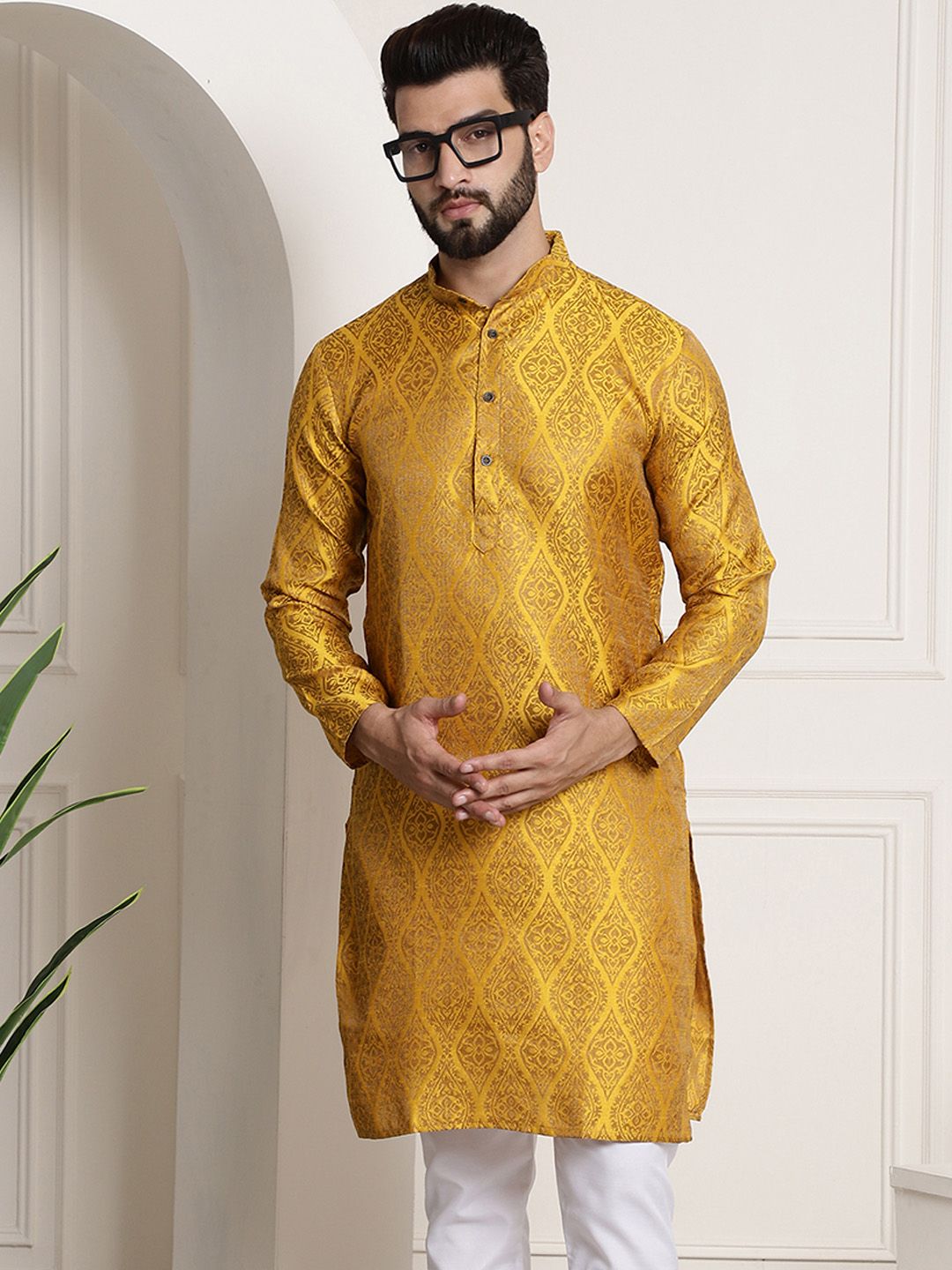 SOJANYA Lelaki Tenunan Design Jacquard Straight Kurta
