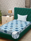 Myntra Elegant Homes Blue & Navy Blue Floral 400 TC Cadar Single dengan 1 Sarung Bantal