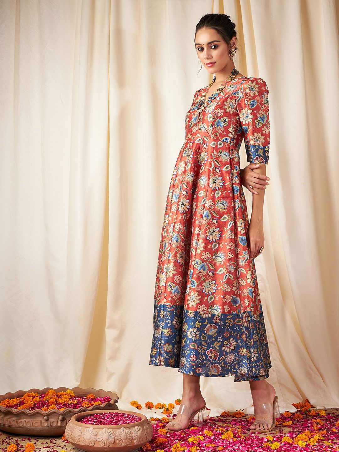 Shae by SASSAFRAS Orange & Blue Floral Maxi Dress