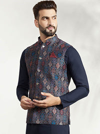 KISAH Men Woven Jacquard Zari  Regular Fit Nehru Jacket