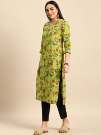 Anouk Women Green & Red Floral Printed Pure Cotton Kurta