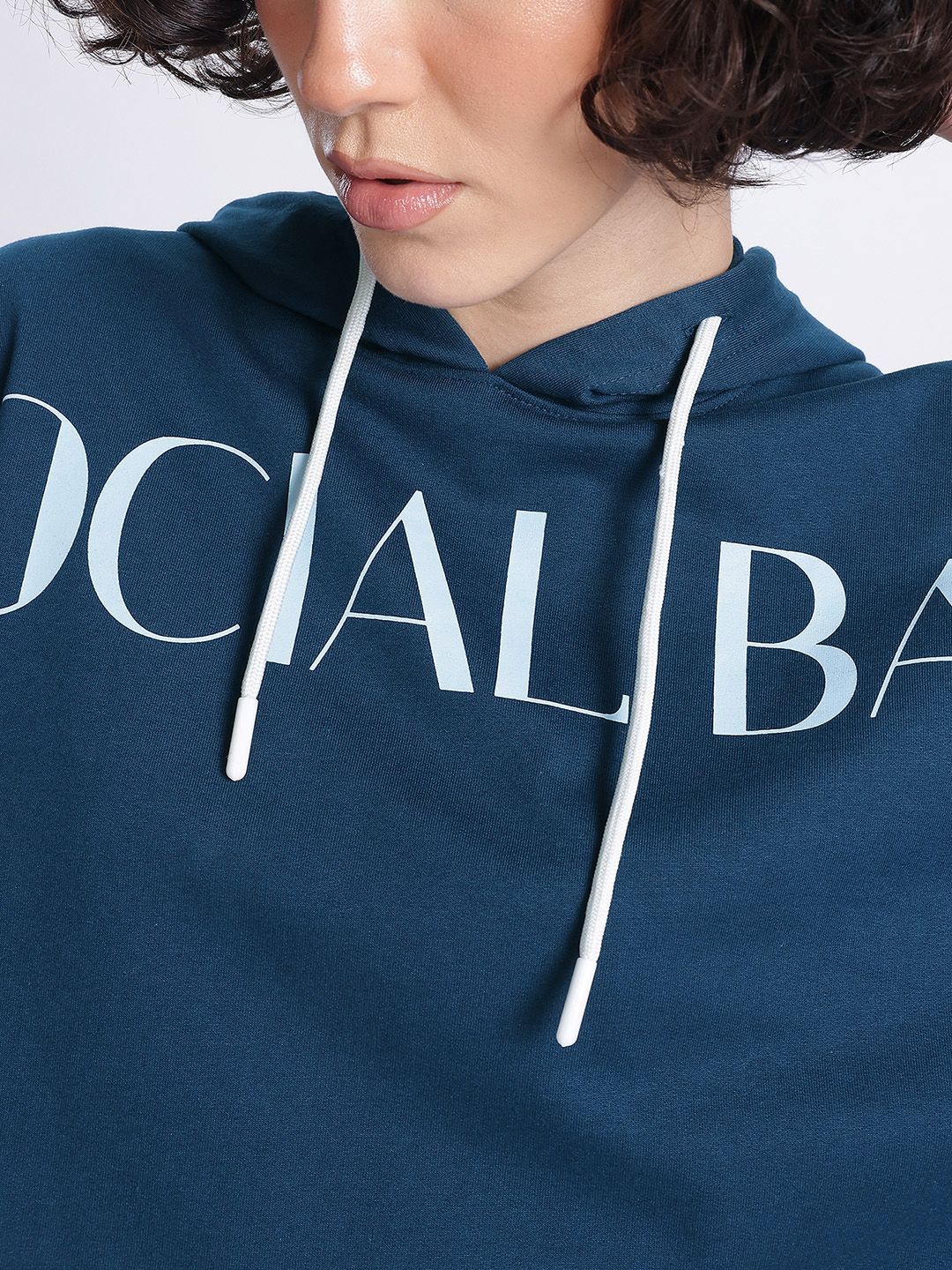 DressBerry Printed Hooded Boxy Crop Sweatshirt