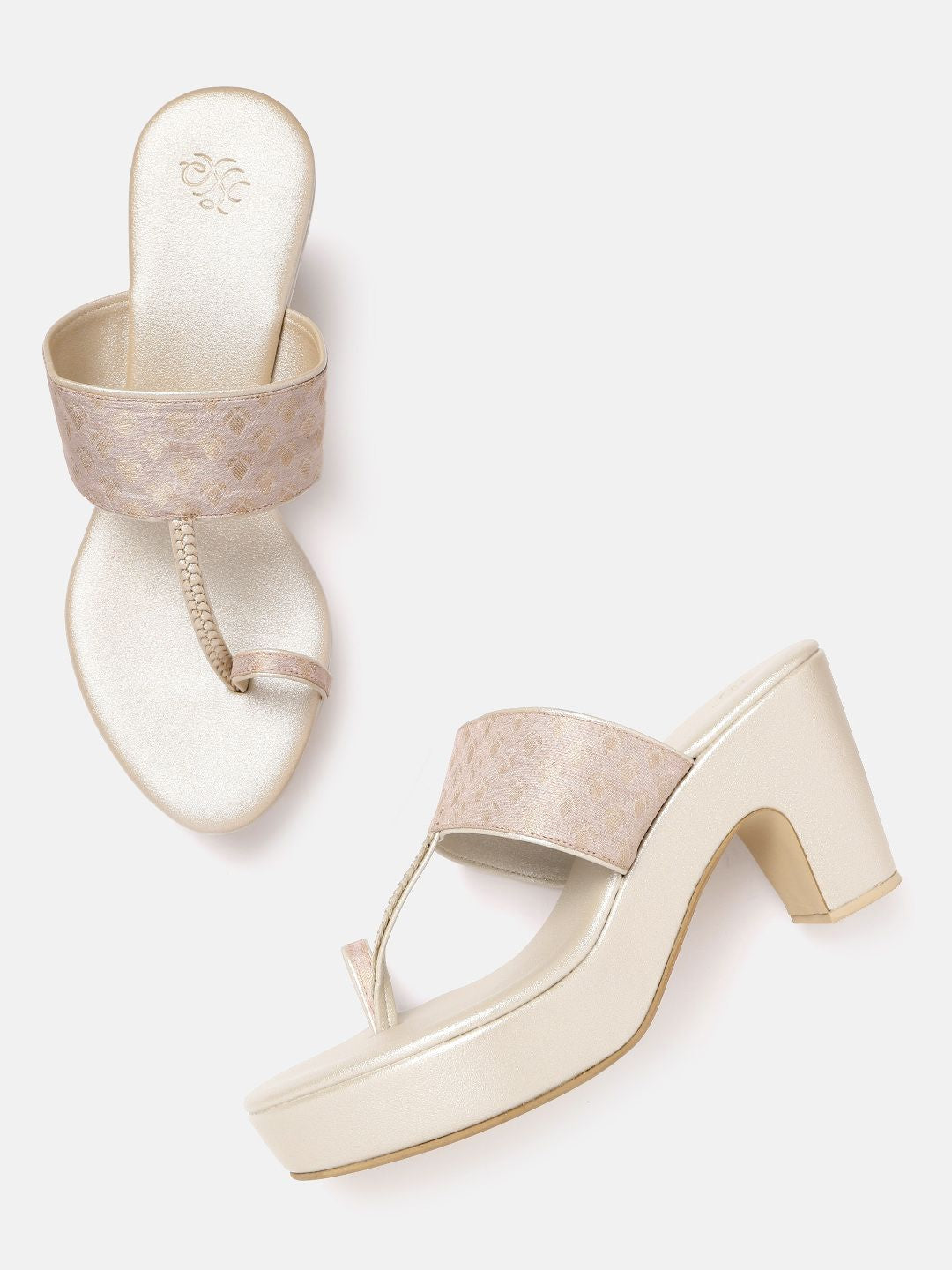 House of Pataudi Women Mauve & Gold-Toned Ethnic Platform Heels