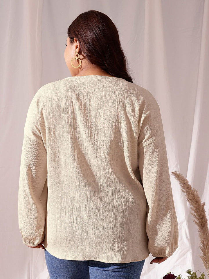 CURVY STREET Self Design V-Neck Drop-shoulder Sleeves Regular Top