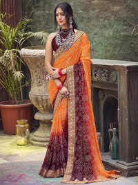 Saree mall Orange & Mauve Bandhani Printed Zari Pure Georgette Saree