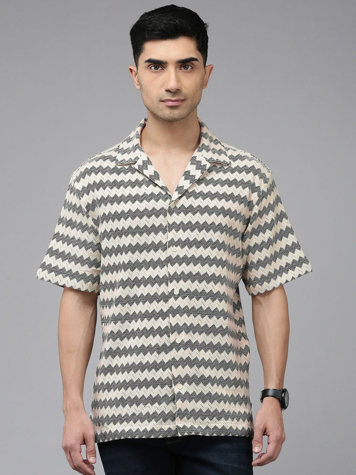 SPYKAR Self Design Textured Knitted Cuban Collar Relaxed Fit Casual  Shirt