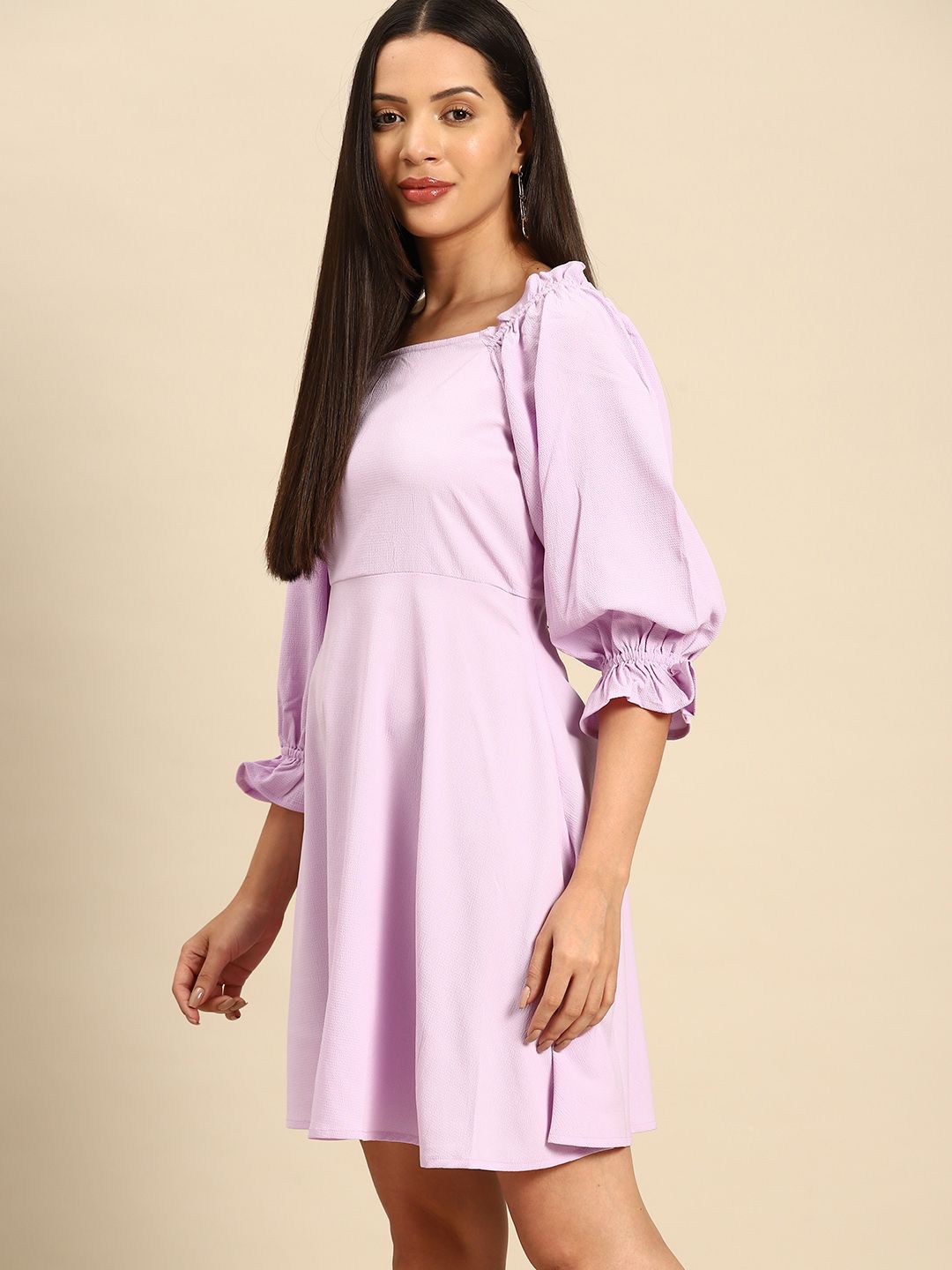 DENNISON Puff Sleeve Crepe Empire Dress