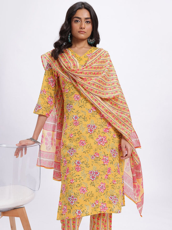 Anouk Women Indie Floral Pure Cotton Kurta with Trousers & Dupatta