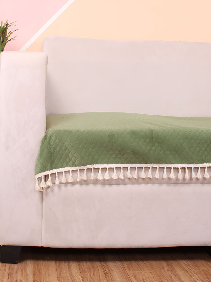 STITCHNEST Olive Green & Beige Self Design 1 Seater Sofa Cover