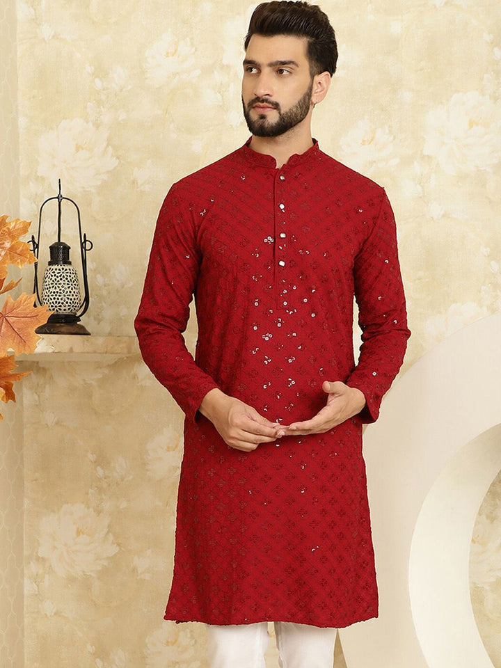 SOJANYA Kurta Lurus Labuci Sulam Geometrik Kapas Tulen