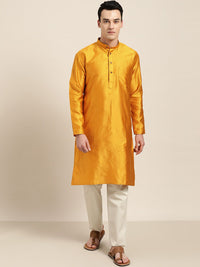 SOJANYA Men Mustard Yellow Woven Design Straight Kurta