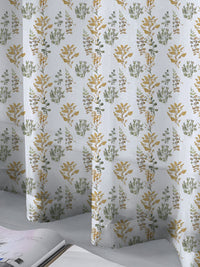 URBAN SPACE White & Green 2 Pieces Floral Printed Sheer Window Curtains