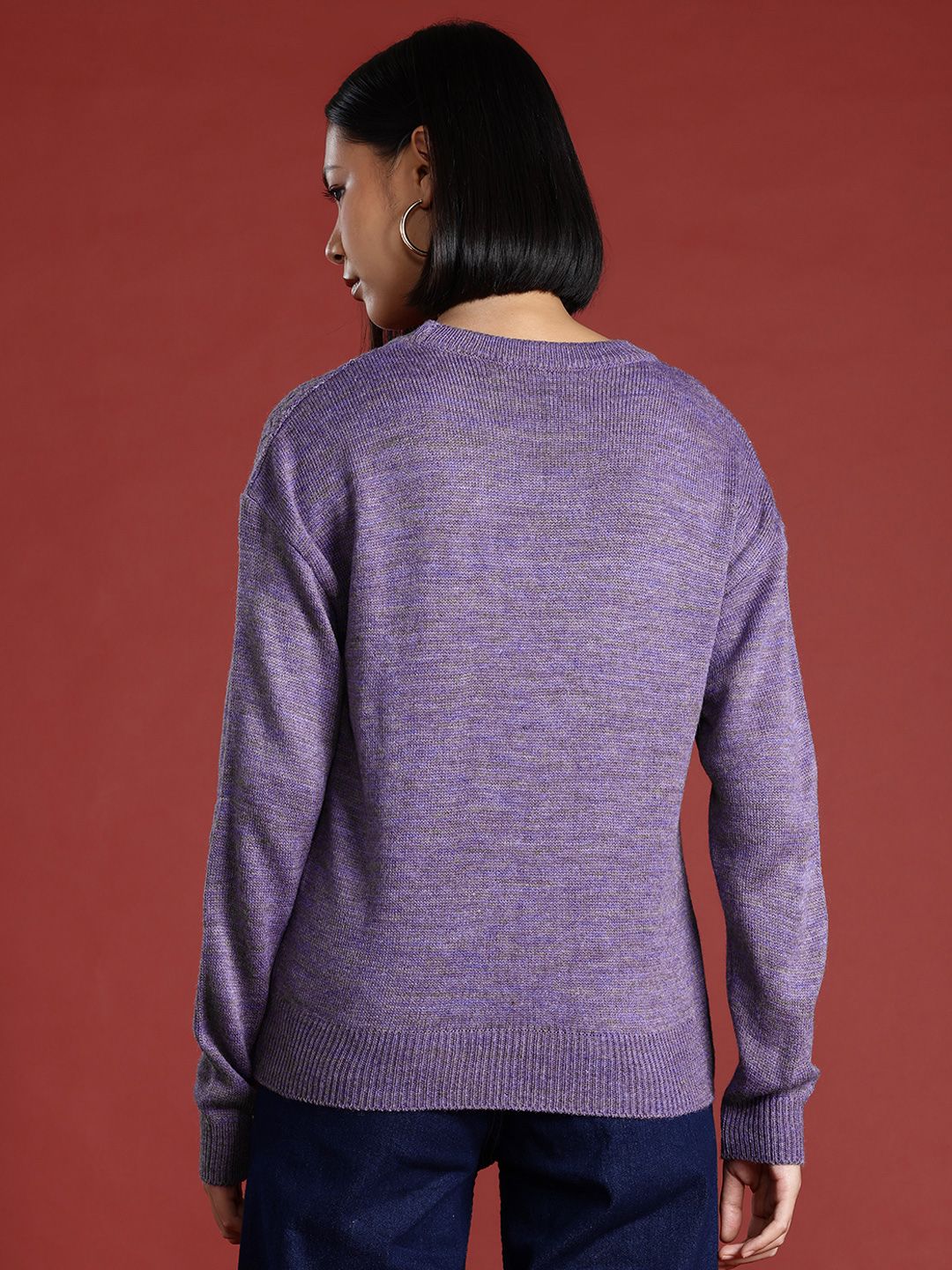 all about you Acrylic Round Neck Self Design Pullover