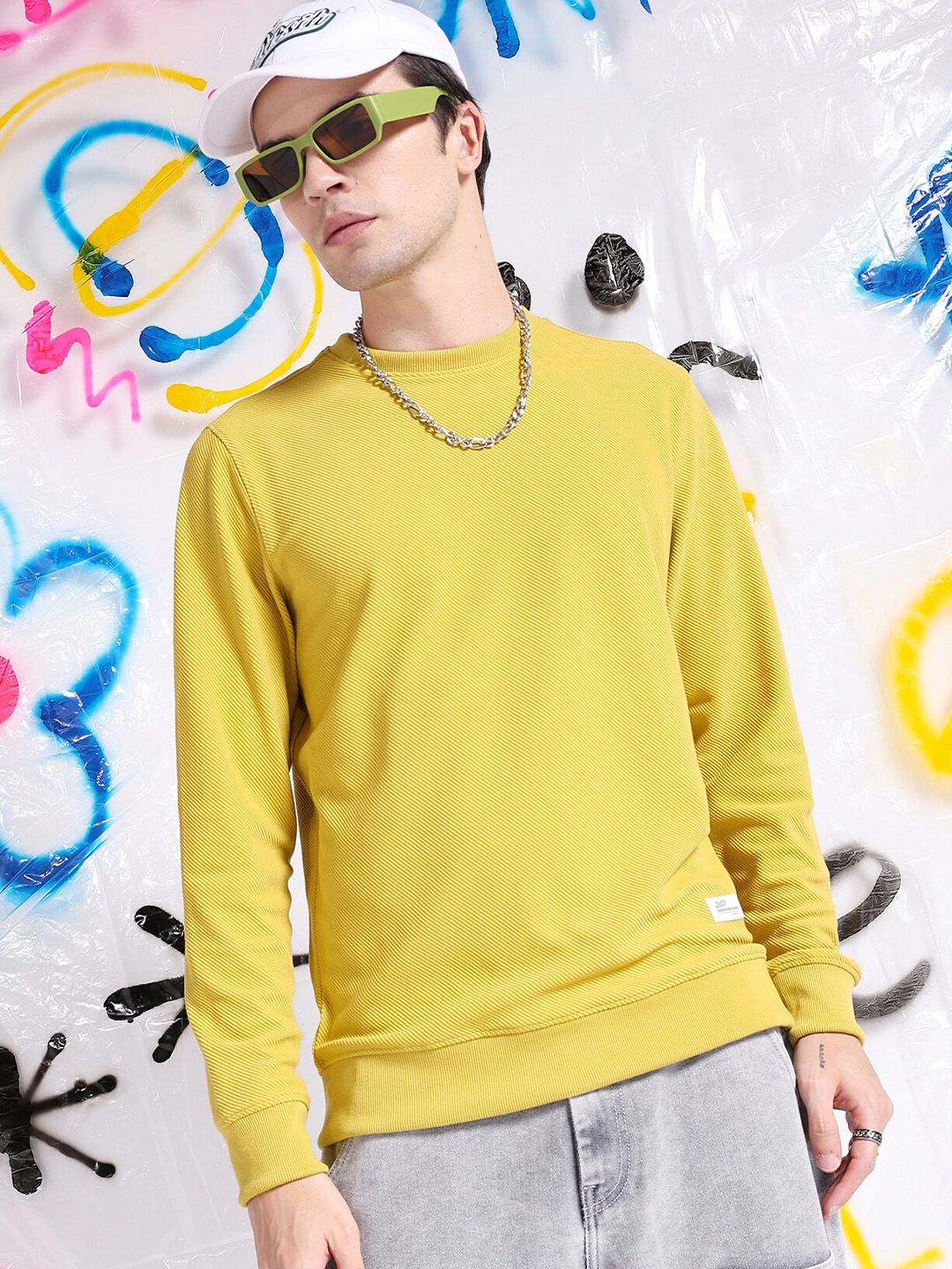 The Indian Garage Co Self Design Textured Long Sleeve Pullover Sweatshirt
